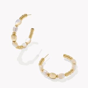 Kendra Scott Gold and Cream Beaded Hoop Earrings